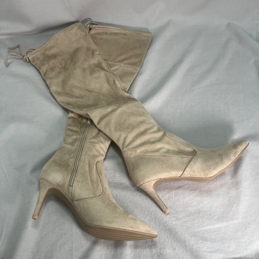 Bandolino Galyce Over the Knee Boots Light Natural Taupe Faux Suede Zip Up 8M - Picture 2 of 10
